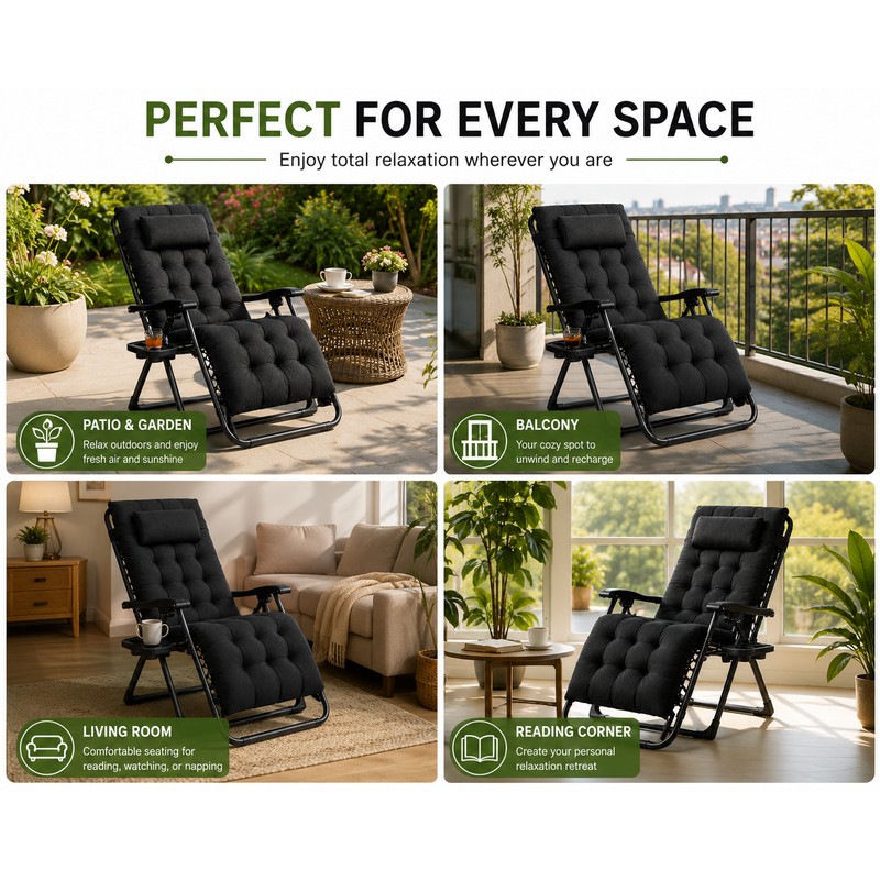 Black Reclining Lounge Chair for Relaxation - Plush Foldable Comfort