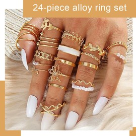 XUZOPIM 21 Pieces Knuckle Rings Set for Women Girls Snake Chain Stacking Ring Vintage Boho Midi Rings Size Mixed Finger Rings Women's Set Finger Midi Ring Rings Gold Set Suitable for Men and Women