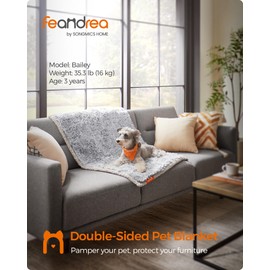 Feandrea Waterproof Dog Blanket, Long Plush Pet Blanket for Miniature and Small Dogs, Cats, 40 x 29 Inches, M, Sherpa Fleece, Double Sided, Reversible Dog Couch Cover, Gray Ombré UPPB004G01