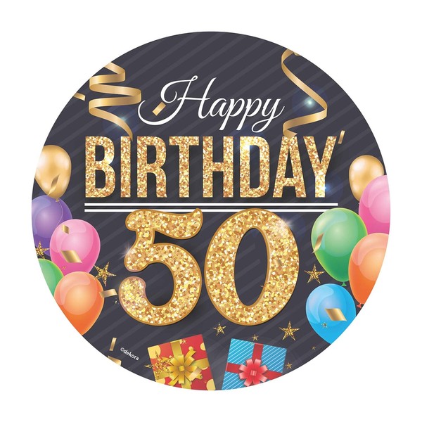 Dekora, Disco di Ostia Commestibile di Happy Birthday 50, Decorazione per Torte di Compleanno, Tondo 20 CM