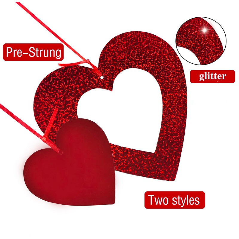40 Pcs Valentine's Day Decorations Glitter Red Heart Hanging Swirls
