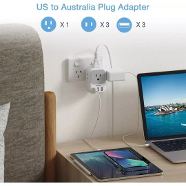 Tessan Australia Power Plug Adapter with 4 American Outlet 3 USB for US to New Zealand