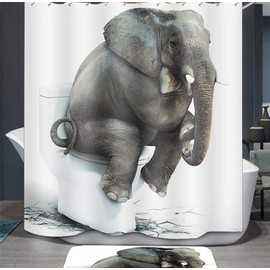 Ommda Shower Curtain Textile Waterproof Animal Digital Print Shower Curtain Anti-Mould Washable with 12 Shower Curtain Ring (No Mats) Elephant 150 x 200 cm