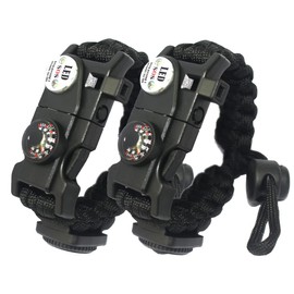Daarcin - 2 pulseras de cuerda de supervivencia, arrancador de fuego, luz SOS, brújula, termómetro, silbato, AK87 ajustable 21 en 1, juego de equipo táctico de supervivencia definitivo para exteriores, regalo para niños, hombres
