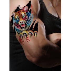 WIRESTER Temporary Tattoo Stickers for Adults Men Women, Fake Tattoos on Face Hand Neck Wrist Party Favor Body Art, Tattoo Sheet 6 x 7.87 inch - Tiger Claws