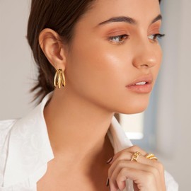 8 Pares de Aretes Mujer, Pendientes Hipoalergénicos, Pendientes Largos Dorados de 14k, Pendientes Abiertos Huecos, Regalos de Joyería de Moda Para Mujeres