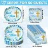 BkeeCten 50Pcs Blue God Bless Oval Paper Plates and 50Pcs