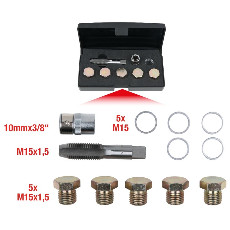 KS Tools 150.4925 Oil Drain Plug Thread Repair Kit 12-Piece