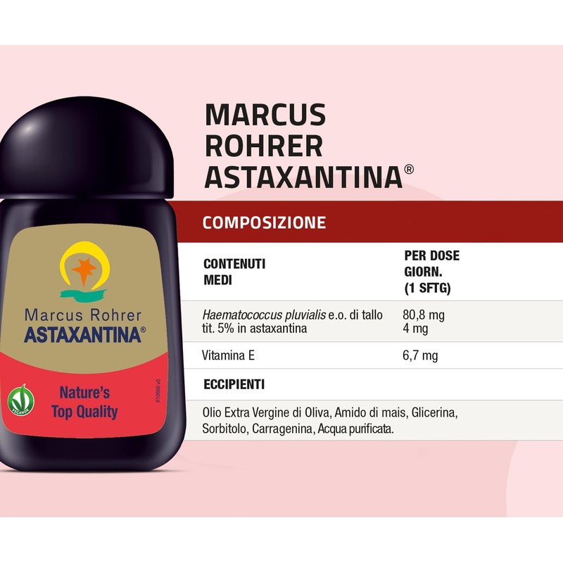 Marcus Rohrer Astaxantina, Integratore Alimentare Antiossidante, Protezione da Sole, Raggi