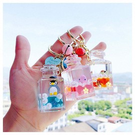 Kytrun Moving Liquid Key Chain Cute Marine Life Quicksand Bottle Key Chains Bag Keyring Car Key Chains Trinket Lovely Pendant Gifts Octopus