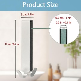 YoHyien 2 Pieces Towel Rail Shower Glass Wall, Double Sided Shower Hooks for Glass Wall with EVA Pad, Extended Stainless Steel Hooks Shower Screen, for Shower Cubicle 5-10mm Thick Frameless Glass Door