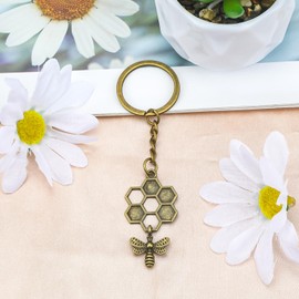 SHTALHST Bee Keychain,Honey Bee Keychain for Purse Backpack Handbag,Honeycomb Gift for Women Men,Bronze
