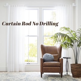 Curtain Rods No Drilling for Windows 32 to 45 Inch, 5/8 Inch White Curtain Rods with Adhesive Curtain Rod Holder, Renter Friendly Adjustable Curtain Rod for Bedroom Kitchen Apartment(32"-45")