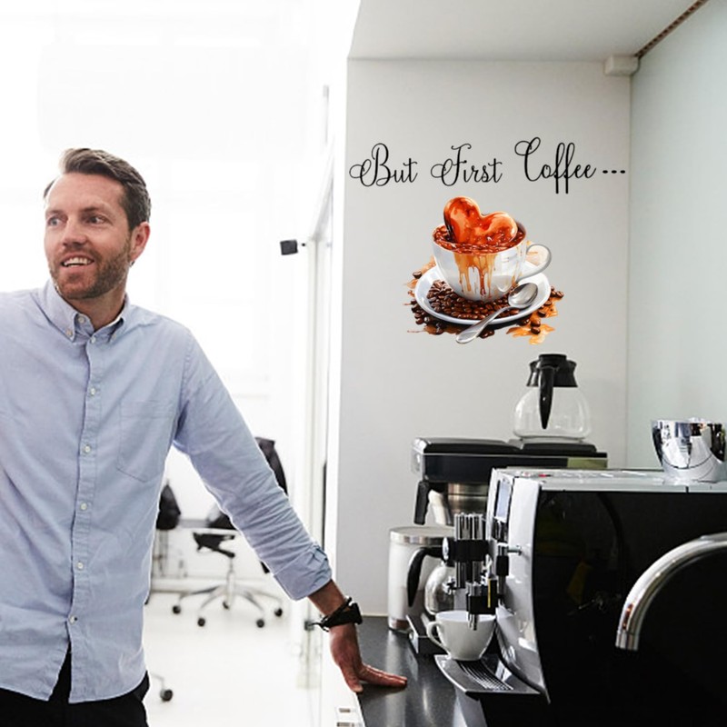 2 sets of coffee themed stickers, creative cartoon stickers, wall