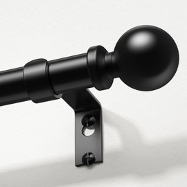 Black Long Curtain Rods for Windows 66 to 120 Inch, Adjustable Heavy Duty 1" Diameter Decorative Curtain Rod with Black Round Finials, Modern Easy Install Extendable Metal Drapery Pole Set