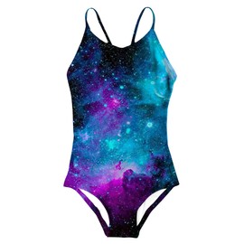 ACOCOPY Girls Swimming Suit Quick Dry Sleeveless Bathing Suit One Piece Novelty Galaxy Print Bikini Swimwear for Summer