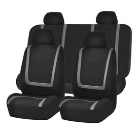 FH Group Car Seat Covers Full Set Cloth - Universal Fit Automotive, Low Back Front, Solid Back, Washable Car Seat Cover for SUV, Sedan and Van Gray