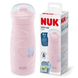 NUK Mini-Me Sip Toddler Cup | 9+ Months | 300 ml | Kids Water Bottle | Leak-Proof Toughened Spout | Shatter-Proof | Pink Butterfly
