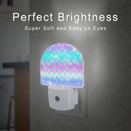 sndheke Rainbow Glitter Mermaid Scales Night Light Plug into Wall,Watercolor Pink Purple Teal Fish Scale Dusk to Dawn Night Light Plug in,0.5w Energy Saving Night Light for Kids Boys Girls Home Decor