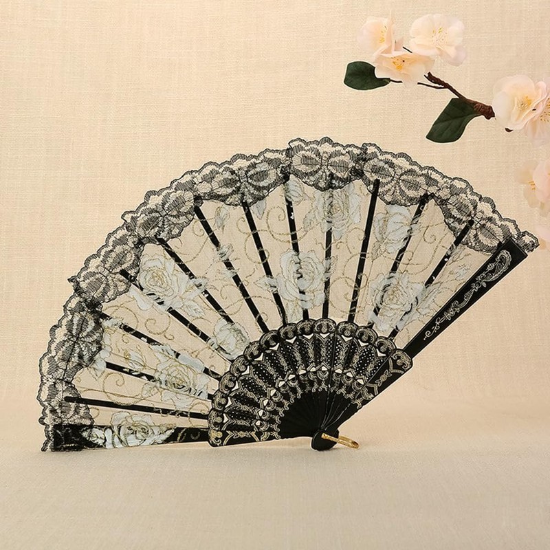 LOYELEY Flower Fan Rose Pattern Folding Dance Dance Spanish Don