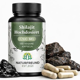 NATURFREUND Shilajit Original Himalaya Capsules Mumijo High Dose with 1200 mg per Daily Dose - 130 Capsules Vegan without Additives Directly from the Himalayas - Laboratory Tested and Certified in Germany