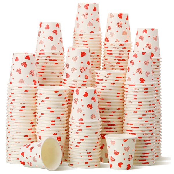 300 Pack Mother's Day Paper Cups 3oz Heart Disposable Paper Cups Ice Cream Cups Hot Cold Beverage Drinking Cups for Valentine's Day Family Celebrations Snacks Cupcakes Party Supplies