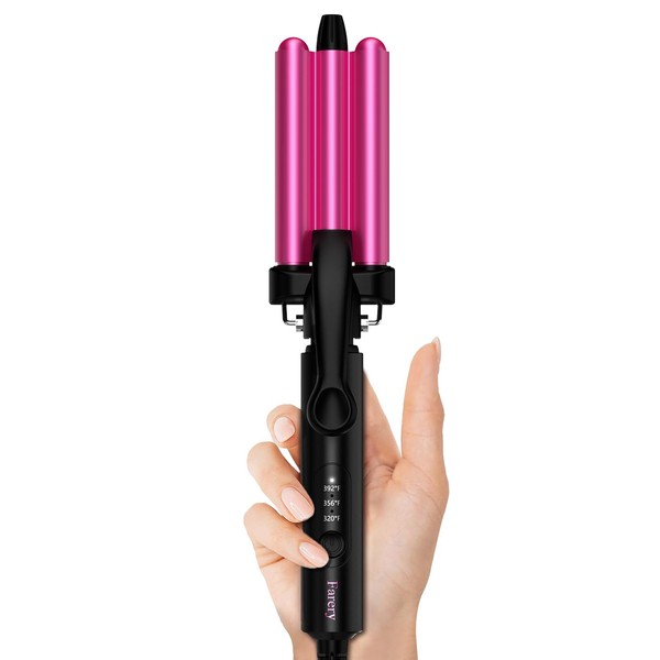 FARERY Mini Hair Crimper Hair Waver 3 Temperature Adjustable, 3 Barrel Curling Iron for Short Hair, Hair Crimper for Women Beach Waves, Crimper Hair Tool 1/2 Inch Travel Size, Dual Voltage, Pouch Bag