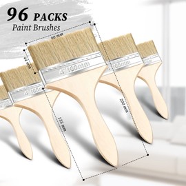 Remerry 96 Pcs 4 Inch Paint Brushes Bulk, Natural Bristle Chip Brushes with Wooden Handle, Flat Art Applicators for Wall, Furniture, Kids, Fences Details