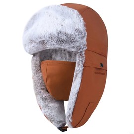 GADIEMKENSD Winter Trapper Hat for Women and Kid Warm Russian Gas Ushanka for Men Snow Ski Clothes Hunting Trooper Hat with Earflaps Chin Strap Windproof Face Mask Faux Fur Aviator Hat Camel, L