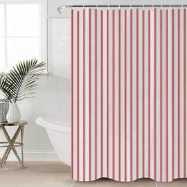 Huotupsine Red Striped Shower Curtain Set - Extra Long 72" x 96" Washable Bathtub Curtain with 12 Hooks, Red White Stripes Farmhouse Waterproof Fabric Stall Shower Curtains for Bathroom/Bathtub Décor