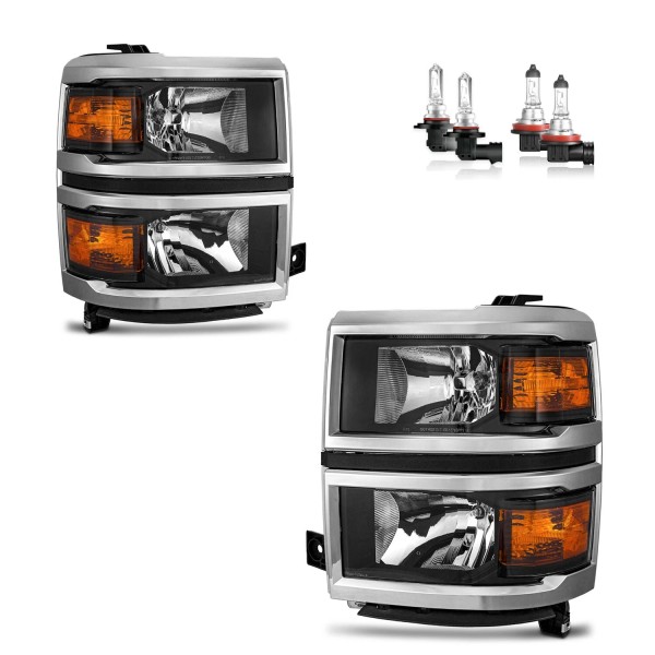 Unbranded Pair Headlights Assembly For 2014-2015 Chevy Silverado 1500 Black