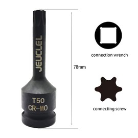 JEUCLEL T50 Torx Star 6 Point Impact Bit Socket, T50 1/2-Inch Square Drive 3-Inch Long Torx Socket, Cr-Mo Steel Lengthen Screwdriver Socket Adapter Tool