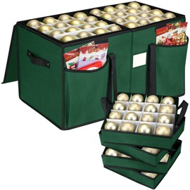 BALEINE Christmas Ornament Storage Box with Dividers, Premium Holiday Ornaments Storage Container Bin for Xmas Decorations (128 Ball, Green, With Trays)