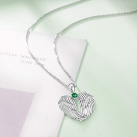 Vonala-Store Sterling Silver Angel Wings Pendant, Guardian Angel Pendant with Cubic Zirconia, Jewellery for Women and Girls, Silver