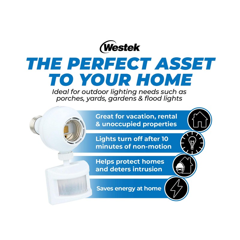 Westek Screw in Motion Sensor Light Socket for Outdoor Lighting,