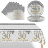 POPOYU 37Pcs White and Gold 30th Birthday Tableware Set,Silver Party