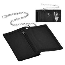 Nivofu RFID Slim Wallet, Men's Trifold Camouflage Wallets, Camouflage Wallet Wallets with Zip Coin, Metal Hook Zip Pocket, Mini Trifold Coin Purse, Canvas Outdoor Sports Wallet for Boys (Black)