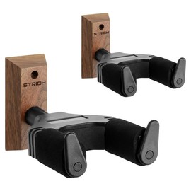 STRICH Guitar Wall Mount,Walnut,U-Shaped with Screws,Auto Lock Guitar Holder Hook for Acoustic, Electric Guitar, Banjo, Bass(2-Pack)