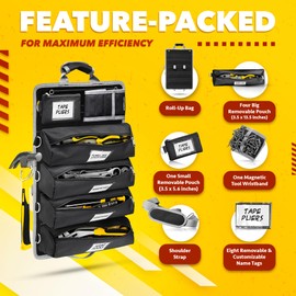Luxadar Updated Roll-Up Tool Bag, Magnetic Wristband, Large, Extra Features, All Interchangeable Pouches, Water & Grease Resistant, Heavy-Duty Tool Organizer, Shoulder Strap, Gift Tool Bags Men