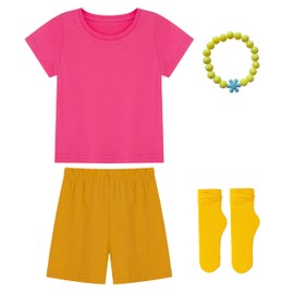 ICHIHSUE Explorer Girls Kids Costume For Adventure Pink Shirt Orange Shorts Outfit Outdoor Cosplay (PinkOrange, 10-11T)