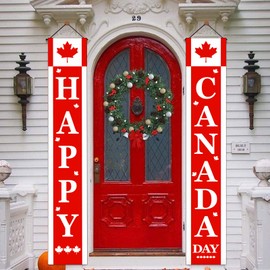 Happy Canada Day Decorations Canada Day Door Sign Canada Day Banner Indoor and Outdoor Hanging Decoration (70.8 * 11.8 inches)