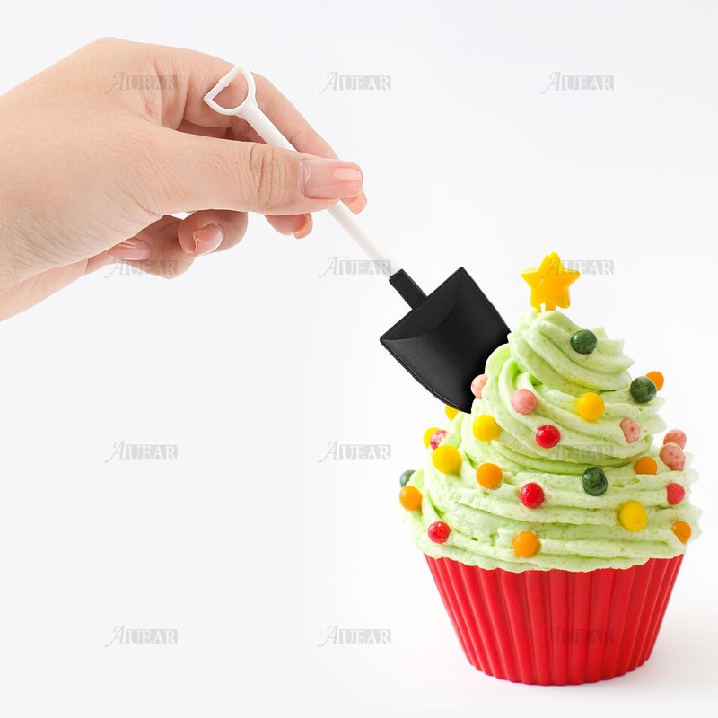 AUEAR 100 Pack Mini Shovel Shape Spoons Black Plastic Disposable