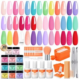 Modelones Dip Powder Nail Kit Starter, 20 Colors Summer Clear Pink Dipping Powder Liquid Set Base&Top Activator for French Nail Art Salon DIY Kit