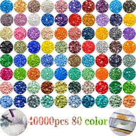 40000 Pieces 80 Color Diamond Art Painting Beads,Flat Bottom Round Resin Rhinestones for Diamond Art Painting Accessories, Round Drills for 5D Diamond Art DIY Craft