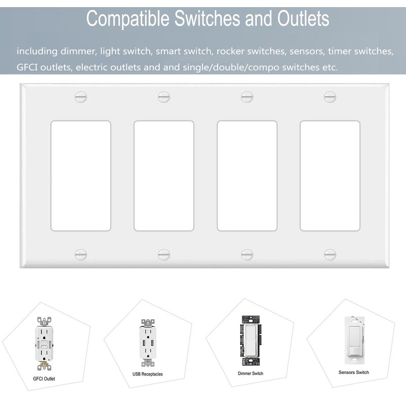 4-Gang Switch Outlet Wall Plate Cover Decorator Electrical Faceplate for