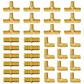 Pex Fittings 1/2 Inch, 36 PCS SUNGATOR 1/2 Inch Pex Fittings Set, 12 Each PEX Elbow Tee Coupling, 1/2" Pex Fittings For Pex Pipe, No Lead Brass, ASTM F1807