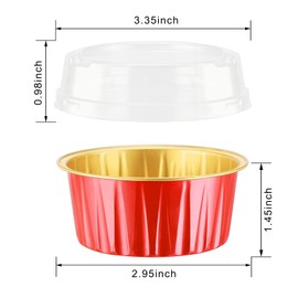 EUSOAR Cupcake Containers with Lids, 25pcs 5oz Disposable Ramekins Aluminum Foil Dessert Baking Cups Liners, Mini Muffin Creme Brulee Ramekins Cheesecake Pan for Catering Wedding Party Favor-Red+Gold