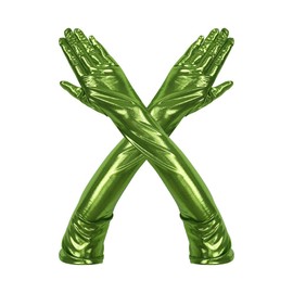 GRYUIRY Sparkly Metallic Long Gloves Christmas Cosplay Evening Party Costume Long Opera Gloves Green