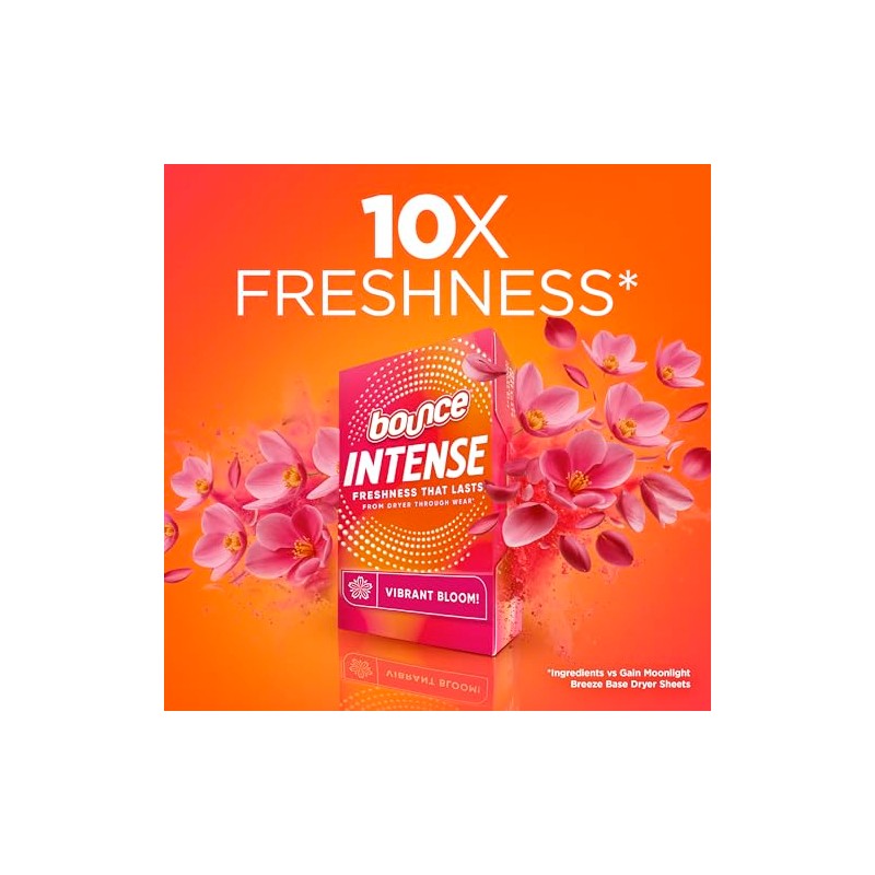 Bounce Intense Dryer Sheets, Vibrant Bloom, 60 Count, Scent Boosting
