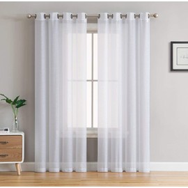 HLC.ME 2 Piece Semi Sheer Voile Window Curtain Drapes Grommet Panels for Bedroom, Living Room & Kids Room (54" W x 90" L, White)